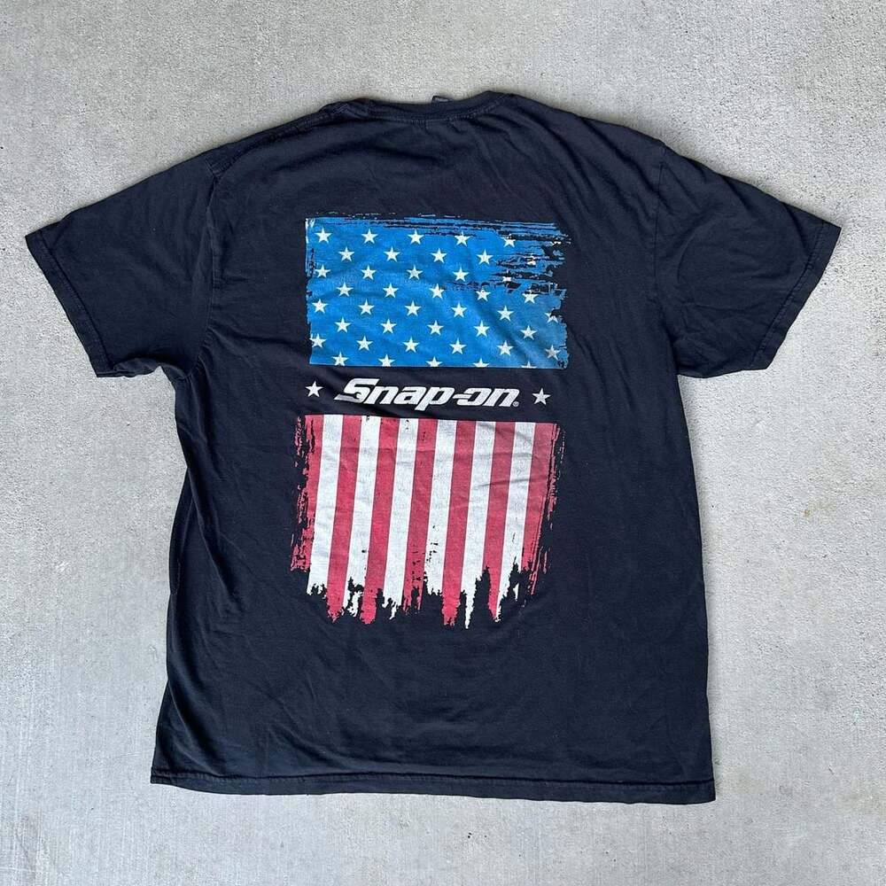 Snap-On Tools T-Shirt Size Large Black American Flag Graphic